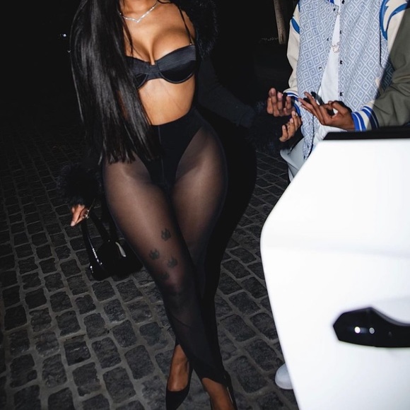 Mugler X Wolford mesh velvet panel stirrup legging pants size medium - Picture 12 of 13